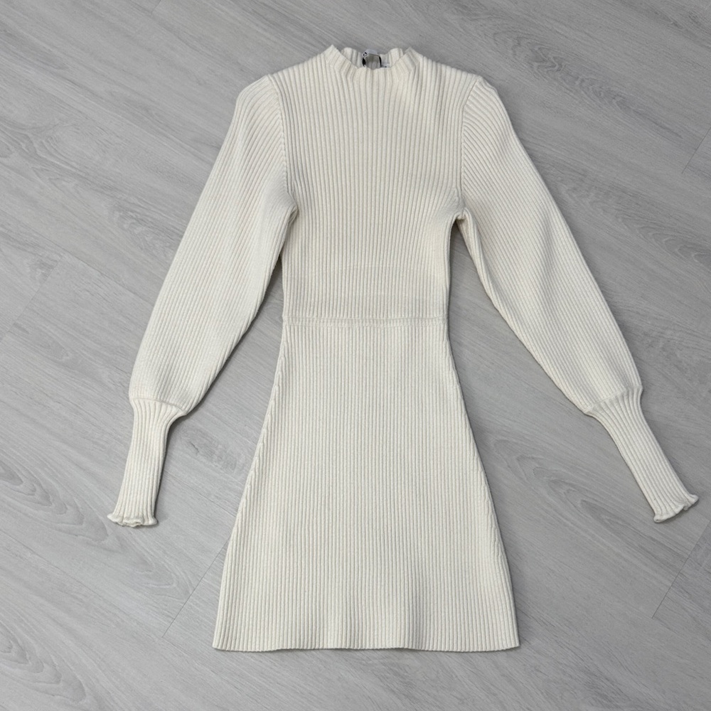 Elegant Cream Ribbed Knit Dress